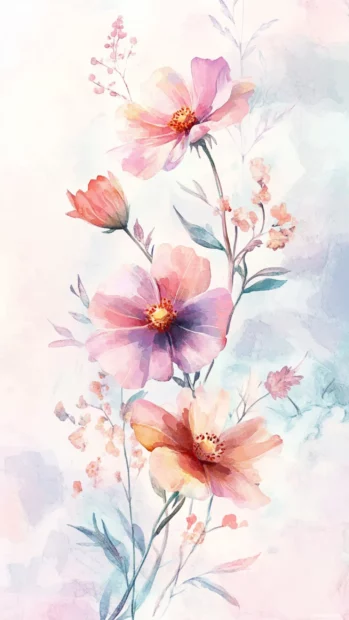 Delicate Pastel Watercolor Floral Composition For A Dreamy Phone Wallpaper.