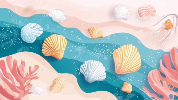 Delicate Summertime vibes sparkle through seashell patterns and ocean breezes.