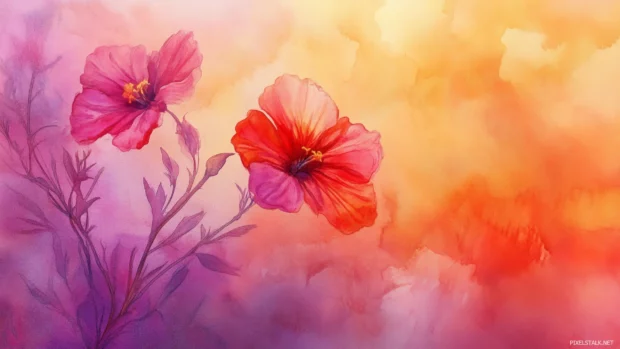 Delicate flower background, watercolor, intricate details.