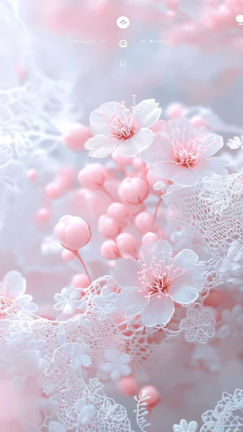 Delicate lace patterns overlay the lock screen, blending with light pastel accents for a gentle aesthetic.
