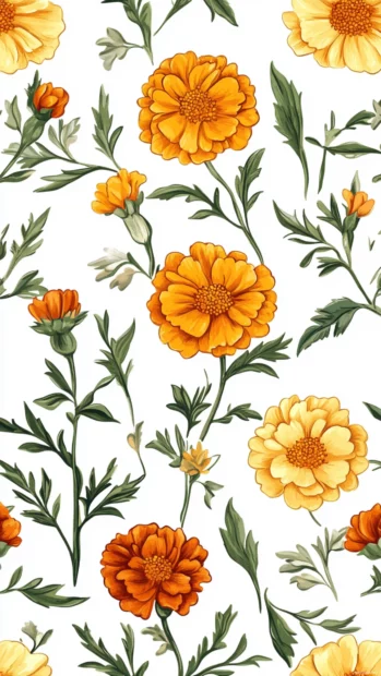 Delicate marigold details arranged in a repeating lock screen pattern.