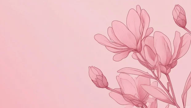 Delicate pink patterns with minimalist flower illustrations for cute pc wallpapers.