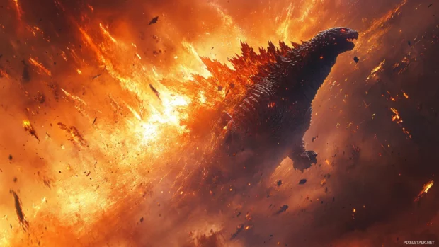 Destructive force in motion shown in Godzilla wallpaper HD for desktop.