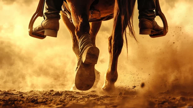 Detailed cowboy laptop wallpaper 4K with worn saddle and dusty boots.