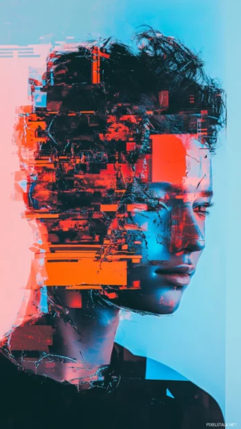 Digital glitch style Broken Screen for iPhone lock screen.