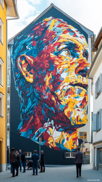 Digital graffiti animates itself on walls as passerby react in awe.