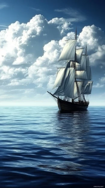 Distant sailboat crossing Pretty Ocean horizon, Ocean horizon wallpaper.