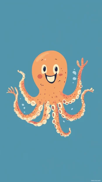 Doodle style octopus waving all eight arms cheerfully.