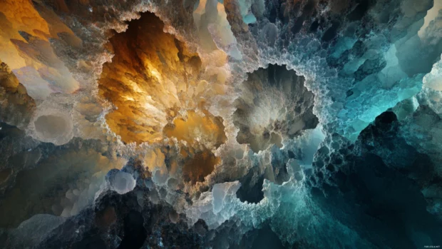Dramatic shadowplay across Crystal Cave with fractal textures.