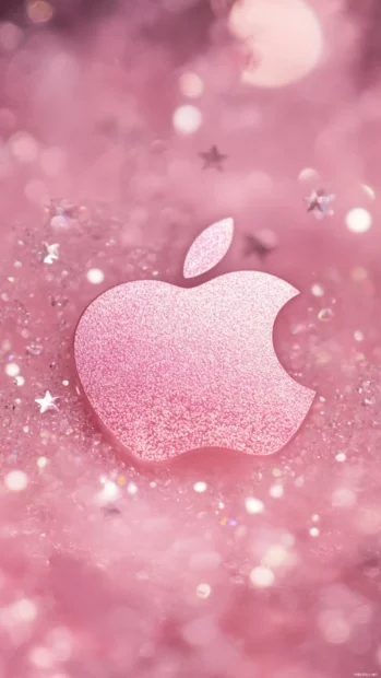 Dreamy Pink Apple Wallpapers crafted with sparkling stars around pink Apple icon.