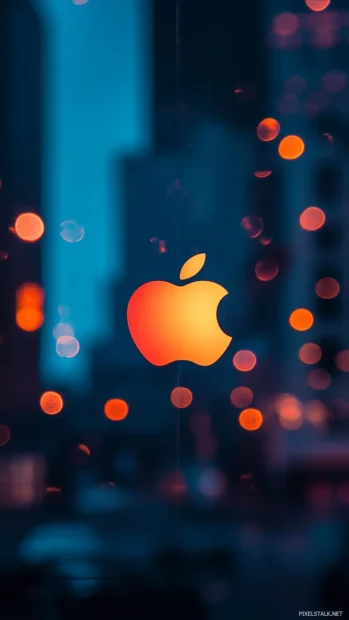 Dreamy blurred Apple icon under bokeh lights.