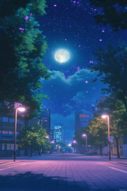 Dreamy neon cityscape glowing under midnight sky, Neon street view wallpaper.