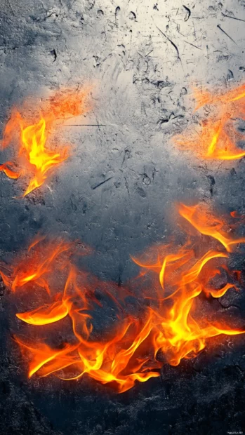 Dynamic Cool Lock screen Wallpapers featuring blazing fire and metallic textures.