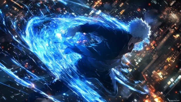 Dynamic Moving Anime Wallpapers of action heroes dashing through neon lit cities.