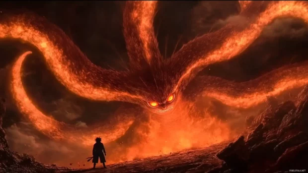 Dynamic Naruto Moving Wallpapers with Nine Tails chakra blazing behind Naruto.