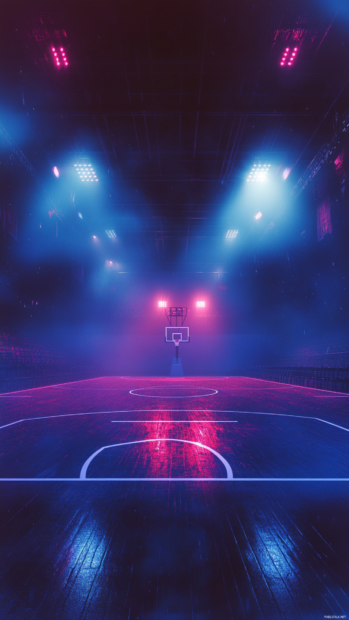Dynamic iPhone wallpaper of cool basketball court at night lit by stadium lights.