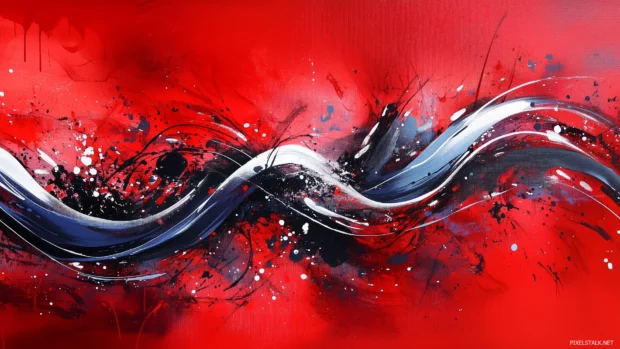 Dynamic, intense splashes on a bold red watercolor background.