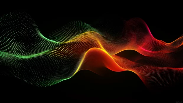 Dynamic moving wallpaper with neon lines pulsing in synchronized patterns.