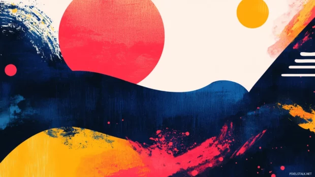 Dynamic shapes on an abstract watercolor background.