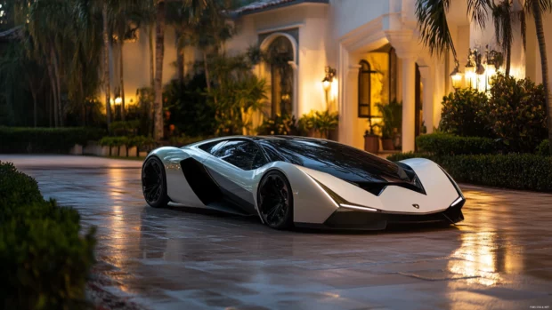 Editorial Lamborghini 4K Wallpapers of a pearl white Revuelto wi.