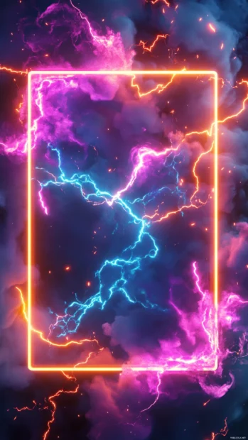 Electric arcs crackling and jumping across a neon frame.