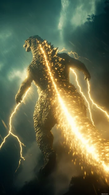 Electric arcs dance across Godzillas spine as he turns.