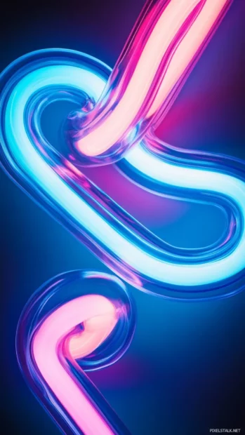 Electric blue and pink neon tubes forming abstract waves, Cool neon background for mobile.