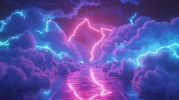 Electric blue neon wallpaper, Neon blue storm clouds with crackling light effects.