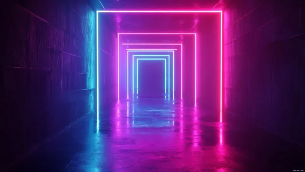 Electric neon streets filled with futuristic signs, Cyberpunk neon 4K background.