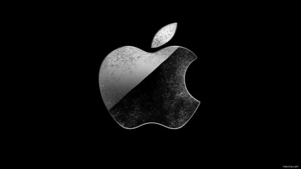 Elegant Apple Desktop Wallpaper showing Apple logo with metallic texture, MacBook inspired.