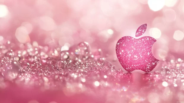 Elegant Pink Apple Wallpapers with soft gradient pink hues and shimmering Apple emblem.