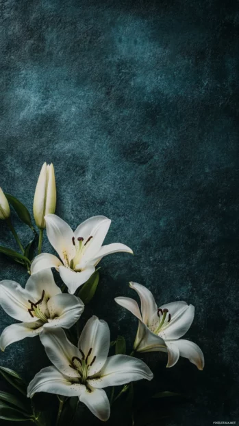 Elegant arrangement of lilies on a dark textured backdrop.