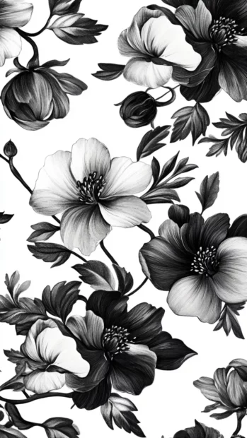 Elegant black and white floral patterns on a flat surface.