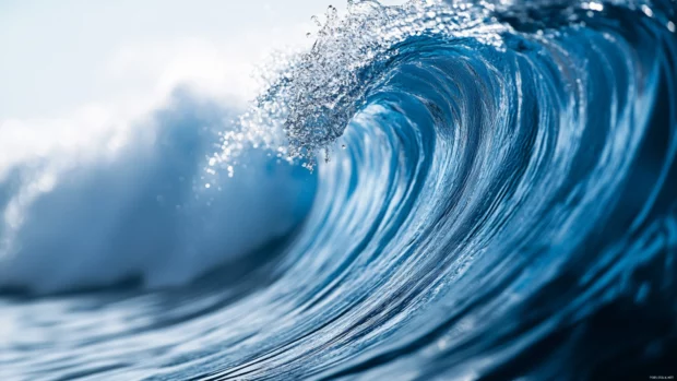 Elegant blue wave design Windows 11 lock screen wallpaper 4K, enhanced for ultra HD desktops.
