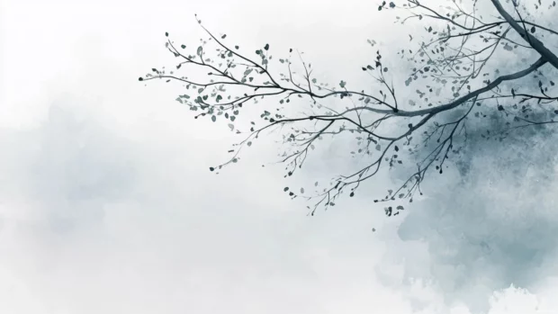 Elegant branches with morning dew in Aesthetic Watercolor Wallpapers spirit, minimalist approach, Clean and Elegant style.