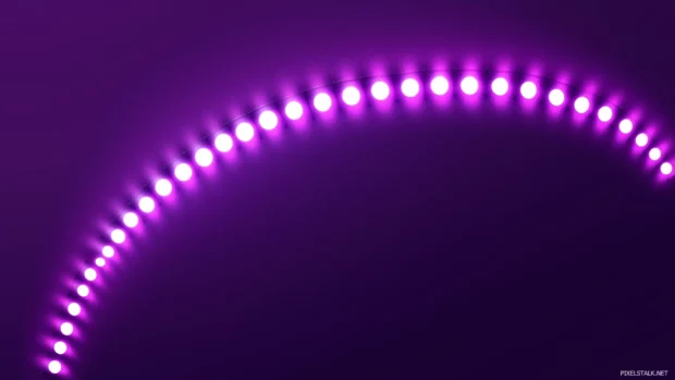 Elegant curve arranged with minimalist glowing purple neon dots.