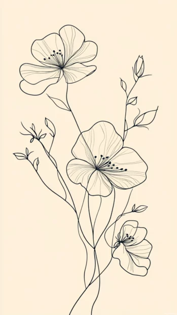 Elegant floral outlines drawn on a soft beige background.