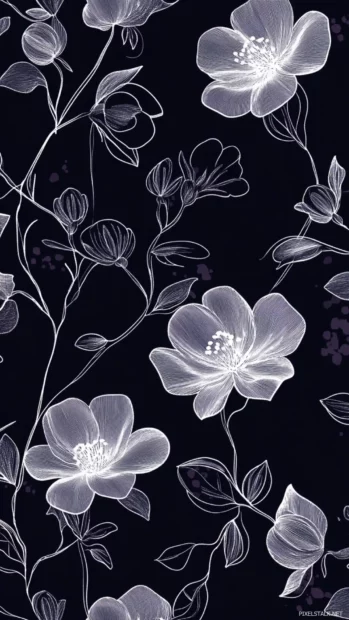 Elegant floral patterns with delicate outlines in white.