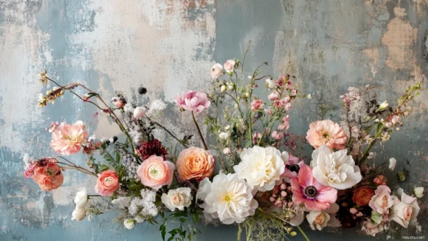 Elegant floral sprays set against muted summer tones.
