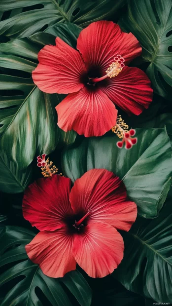 Elegant hibiscus lock screen flower wallpapers iPhone design with tropical flair.