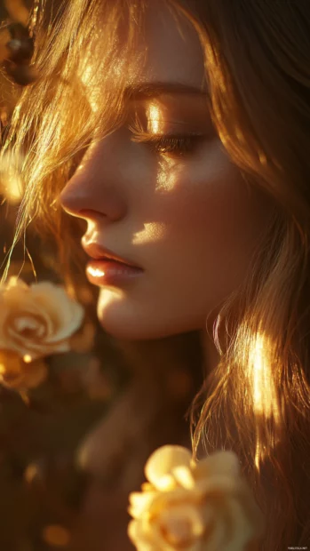 Elegant lock screen Wallpapers 4K floral aesthetic with delicate roses softly lit under golden light.