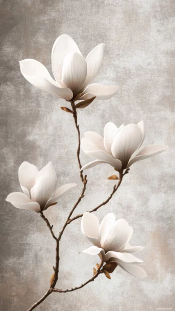 Elegant magnolia petals on a faded gray backdrop, serene floral wallpaper.