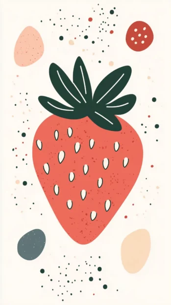 Elegant minimalist layout with a large strawberry on a soft cream background.
