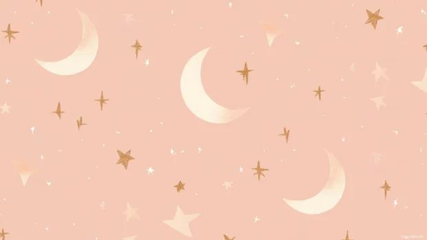 Elegant minimalist moon and stars pattern in blush hues, perfect aesthetic wallpapers for girls.