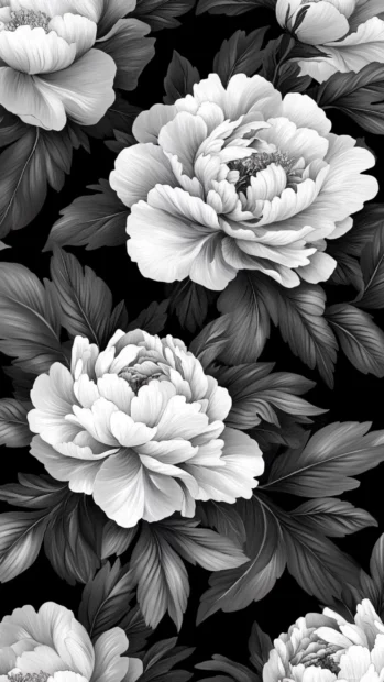 Elegant peony floral lock screen wallpaper for iPhone in high resolution.