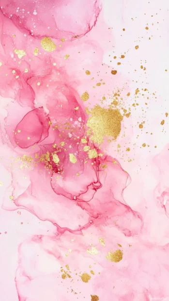 Elegant pink watercolor abstract art with gold foil details.