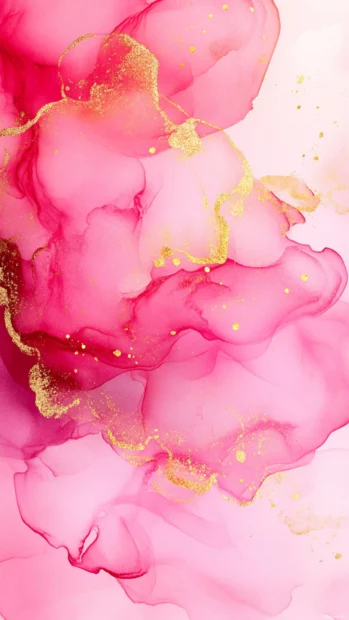 Elegant pink watercolor abstract art with gold foil details.
