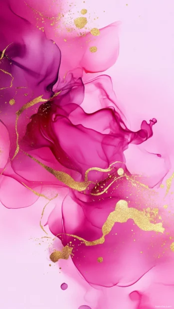 Elegant pink watercolor abstract art with gold foil details.