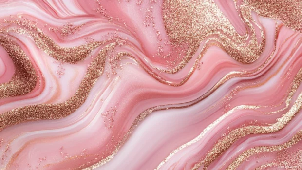 Elegant rose gold marble texture with soft pink hues and shimmering details.