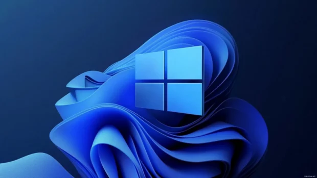 Elegant silver and blue mix in Windows 11 lock screen wallpaper design.